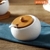 Bộ Hũ Đựng Gia Vị Nghiêng 20 Độ Nắp Gỗ | Hũ Gia Vị Kèm Khay Gỗ Tre & Thìa Sứ Phong Cách Nhật Bản ảnh 9