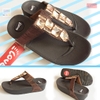 Dép kiểu nữ Feetlove cao cấp cao 3 cm - Dép kẹp nâu đính 6 viên đá