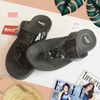 Dép kiểu nữ Feetlove cao cấp cao 3 cm - Dép kẹp đen xếp tua rua