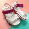Giày sandal Crocs Baya trẻ em màu hồng nhạt quai hồng đậm (tặng kèm 6 nút sticker gắn dép Crocs)
