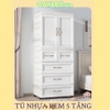 Tủ nhựa 5 tầng cho bé và gia đình CAYABE vân gỗ Hàn Quốc treo quần áo, đựng đồ dùng cao cấp màu kem beige