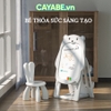 Bảng vẽ cho bé thông minh kèm ghế ngồi CAYABE gấu Bear xám trắng gấp gọn, điều chỉnh được độ cao (tặng bộ nam châm chữ cái, bút viết bảng, bông lau bảng)