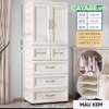 Tủ nhựa 5 tầng cho bé và gia đình CAYABE vân gỗ Hàn Quốc treo quần áo, đựng đồ dùng cao cấp màu kem beige