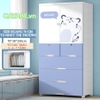 Tủ nhựa cho bé 5 - 6 - 7 tầng CAYABE gấu Hello xanh treo quần áo, đựng đồ chơi, đồ dùng cho gia đình - Size lớn ngang 70 cm