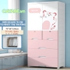 Tủ nhựa cho bé 5 - 6 - 7 tầng CAYABE gấu Hello hồng treo quần áo, đựng đồ chơi, đồ dùng cho gia đình - Size lớn ngang 70 cm