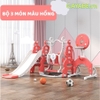 Cầu trượt - xích đu - bóng rổ - bóng đá - ném vòng tên lửa CAYABE cho bé 5 in 1 màu hồng