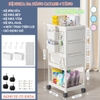 Kệ nhựa 4 tầng đựng quần áo, đồ dùng, bỉm sữa cho bé đa năng CAYABE có bánh xe và móc treo, kệ xe đẩy spa, kệ nhựa nhà bếp, kệ nhựa nhà tắm màu trắng