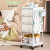 Kệ nhựa 4 tầng đựng quần áo, đồ dùng, bỉm sữa cho bé đa năng CAYABE có bánh xe và móc treo, kệ xe đẩy spa, kệ nhựa nhà bếp, kệ nhựa nhà tắm màu trắng