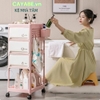 Kệ nhựa 4 tầng đựng quần áo, đồ dùng, bỉm sữa cho bé đa năng CAYABE có bánh xe và móc treo, kệ xe đẩy spa, kệ nhựa nhà bếp, kệ nhựa nhà tắm màu trắng