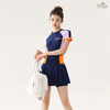 Đồ bơi nữ liền thân dạng váy tay ngắn có khóa kéo in chữ sport | DỨA BIKINI & SPORTWEAR
