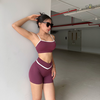 Set Đồ Tập Gym Yoga Nữ áo dây mix quần đùi viền sọc trắng cao cấp