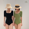 Đồ bơi nữ liền thân dáng tay ngắn kín đáo màu đen và rêu | DỨA BIKINI & SPORTWEAR