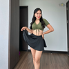 Đồ bơi nữ hai mảnh dáng váy xòe phối áo tay ngắn màu rêu | DỨA BIKINI & SPORTWEAR