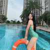 Hebe Bikini | Đồ bơi nữ liền thân hoa nhí màu xanh | DỨA BIKINI & SPORTWEAR