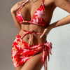 Đồ bơi nữ ba mảnh kèm khăn họa tiết đỏ | DỨA BIKINI & SPORTWEAR