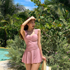 Đồ bơi nữ liền thân dáng váy xòe nhún ngực dây bảng to kín đáo | DỨA BIKINI & SPORTWEAR