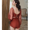 Đồ bơi nữ hai mảnh tay dài phối quần cạp cao bèo che mông | DỨA BIKINI & SPORTWEAR