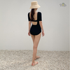 Đồ bơi nữ liền thân dáng tay ngắn kín đáo màu đen và rêu | DỨA BIKINI & SPORTWEAR