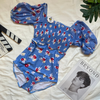 Đồ bơi nữ liền thân nhún ngực tay ngắn hoa nhí xanh | DỨA BIKINI & SPORTWEAR