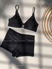 Đồ Bơi Nữ Quần Đùi Áo khoen Năng Động Kín Đáo - OCEAN BLACK SET | DỨA BIKINI & SPORTWEAR