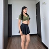 Đồ bơi nữ hai mảnh dáng váy xòe phối áo tay ngắn màu rêu | DỨA BIKINI & SPORTWEAR