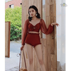 Đồ bơi nữ hai mảnh tay dài phối quần cạp cao bèo che mông | DỨA BIKINI & SPORTWEAR