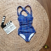 Bikini liền caro xanh hở lưng