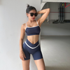 Set Đồ Tập Gym Yoga Nữ áo dây mix quần đùi viền sọc trắng cao cấp