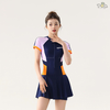 Đồ bơi nữ liền thân dạng váy tay ngắn có khóa kéo in chữ sport | DỨA BIKINI & SPORTWEAR