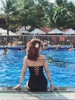 Bikini sexy liền đen dây lưng