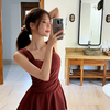 Đồ bơi nữ liền thân dáng váy xòe nhún ngực dây bảng to kín đáo | DỨA BIKINI & SPORTWEAR