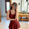 Đồ bơi nữ liền thân dáng váy xòe nhún ngực dây bảng to kín đáo | DỨA BIKINI & SPORTWEAR