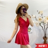 Bikini liền váy nhún eo màu đỏ đô