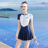 Đồ bơi nữ liền thân dáng váy tay ngắn swimming phối màu trắng xanh| DỨA BIKINI & SPORTWEAR