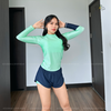 Clamfit Bikini | Đồ bơi nữ hai mảnh tay dài quần đùi năng động màu xanh mint | DỨA BIKINI &SPORTWEAR