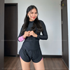 Clamfit Bikini | Đồ bơi nữ hai mảnh tay dài quần đùi năng động màu xanh đen phối tay hồng| DỨA BIKINI &SPORTWEAR