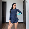 Clamfit Bikini | Đồ bơi nữ hai mảnh tay dài quần đùi năng động màu xanh navy | DỨA BIKINI &SPORTWEAR