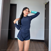 Clamfit Bikini | Đồ bơi nữ hai mảnh tay dài quần đùi năng động màu xanh navy | DỨA BIKINI &SPORTWEAR