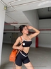 Set Đồ Tập Gym Yoga Nữ áo dây mix quần đùi viền sọc trắng cao cấp