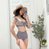 Đồ bơi nữ hai mảnh quần cạp cao caro tay cánh tiên | DỨA BIKINI & SPORTWEAR