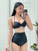 Đồ bơi nữ hai mảnh quần cạp cao nhún phối áo gọng mút vừa màu đỏ đô | DỨA BIKINI & SPORTWEAR