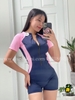 Đồ bơi nữ liền thân dáng quần tay ngắn phối hồng | DỨA BIKINI & SPORTWEAR
