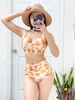 Đồ bơi nữ hai mảnh cạp cao cup họa tiết vàng xinh xắn | DỨA BIKINI & SPORTWEAR