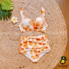 Đồ bơi nữ hai mảnh cạp cao cup họa tiết vàng xinh xắn | DỨA BIKINI & SPORTWEAR