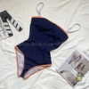 Đồ bơi nữ liền thân chất gân màu xanh đen viền cam | DỨA BIKINI & SPORTWEAR
