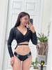Đồ bơi nữ ba mảnh cạp thấp xanh phối cùng áo khoác | DỨA BIKINI & SPORTWEAR