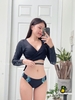 Đồ bơi nữ ba mảnh cạp thấp xanh phối cùng áo khoác | DỨA BIKINI & SPORTWEAR