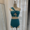 Chic Bikini Set  | Đồ bơi nữ hai mảnh quần cạp cao che bụng phối áo khoen lệch vai sang trọng  | DỨA BIKINI & SPORTWEAR