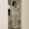 [Premium] [Jemcloset]Set đồ bộ ngủ quần dài + áo tay ngắn, bộ ngủ dài form rộng chất đũi Hàn mịn - DARIN - 8203