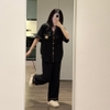 [Premium] [Jemcloset]Set đồ bộ ngủ quần dài + áo tay ngắn, bộ ngủ dài form rộng chất đũi Hàn mịn - DARIN - 8203